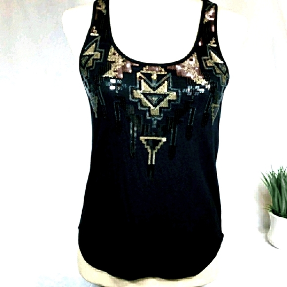 EXPRESS Sequined Black Tank Top - Picture 1 of 6